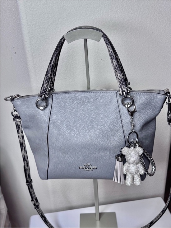 Coach Kacey Pebble Leather SatchShoulder Bag in Light Gray with Snake-Print Trim main image 0